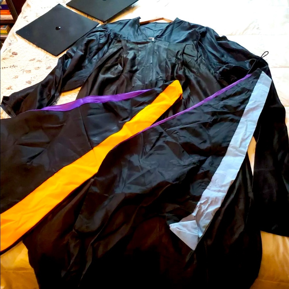 Masters regalia: cap gown hoods